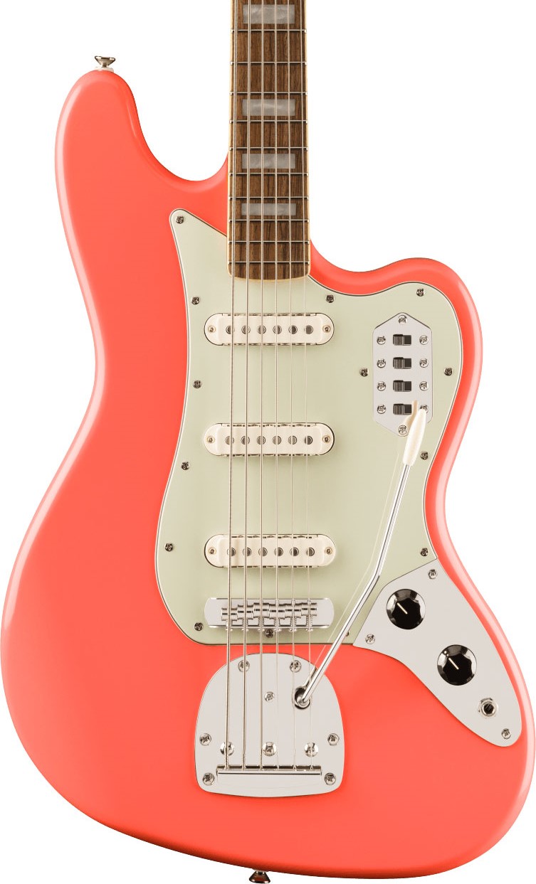 B Stock : Squier Classic Vibe Bass VI Laurel board Mint Pickguard Matching Headstock Tahitian Coral 001 in stock - Image 1