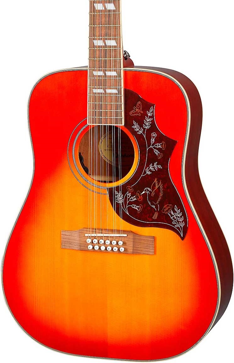 Epiphone Hummingbird Pro-12 Solid Top 12-String Electro-Acoustic Guitar in Faded Cherry in stock