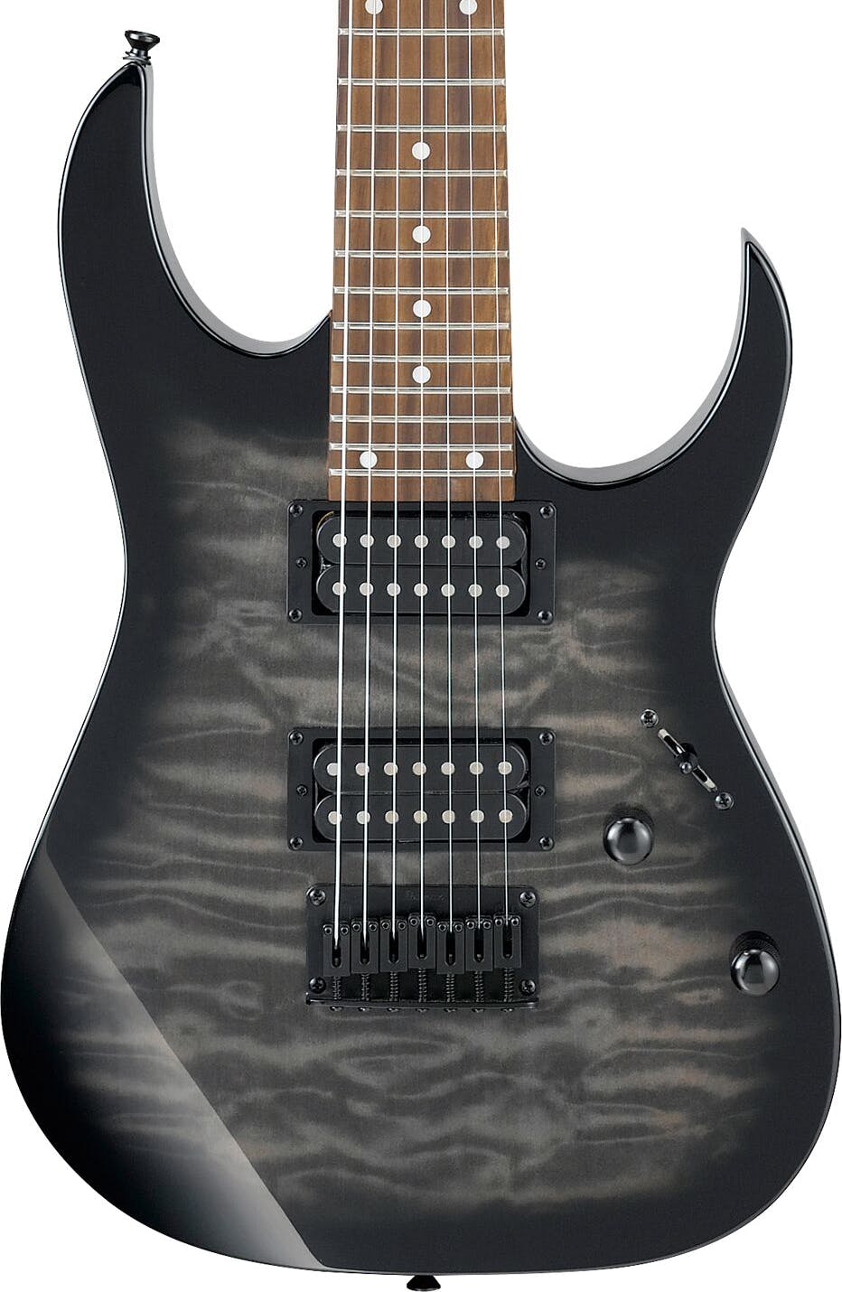 Ibanez GRG7221QA-TKS 7-String Electric Guitar In Transparent Black Sunburst in stock - Image 1