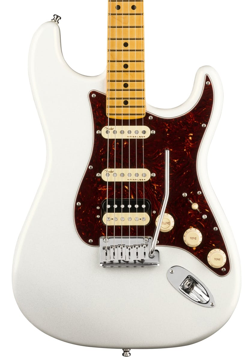 Fender American Ultra Stratocaster HSS Maple Fingerboard In Arctic Pearl in stock