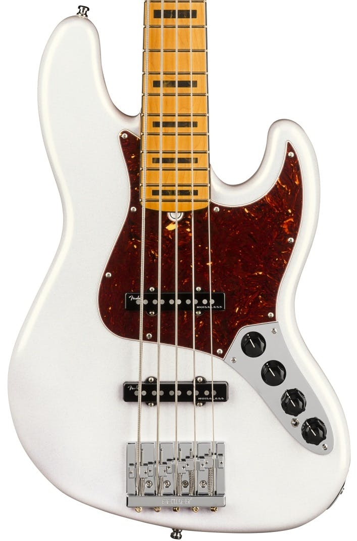 Fender American Ultra Jazz Bass V Maple Fingerboard In Arctic Pearl in stock