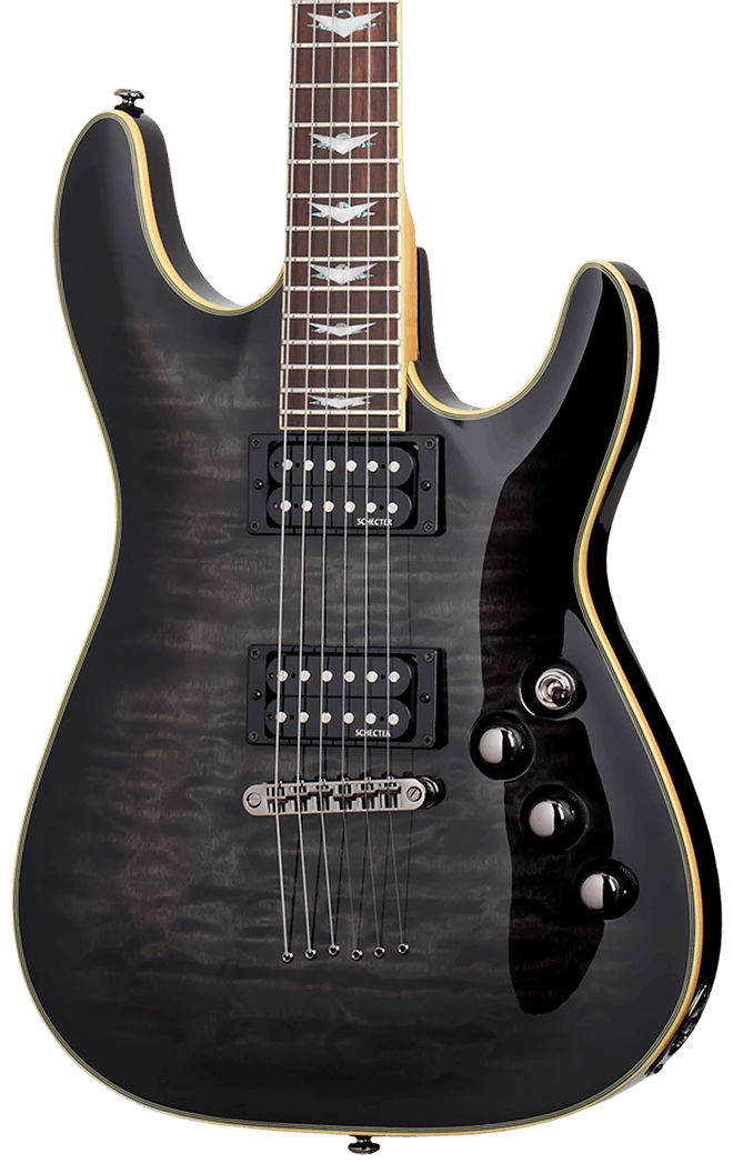 Schecter Omen Extreme 6 Electric Guitar in See-Thru Black in stock