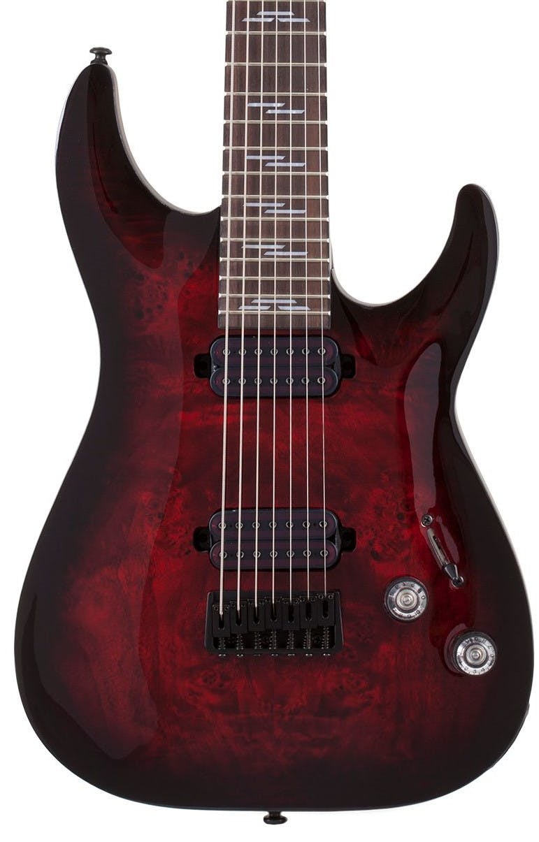Schecter Omen Elite 7 in Black Cherry Burst in stock