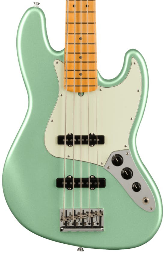 Fender American Professional II Jazz Bass V In Mystic Surf Green with Maple Fingerboard in stock