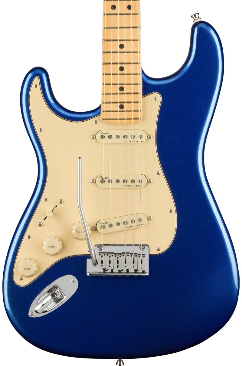 Fender American Ultra Stratocaster Maple Fingerboard Left Handed in Cobra Blue in stock