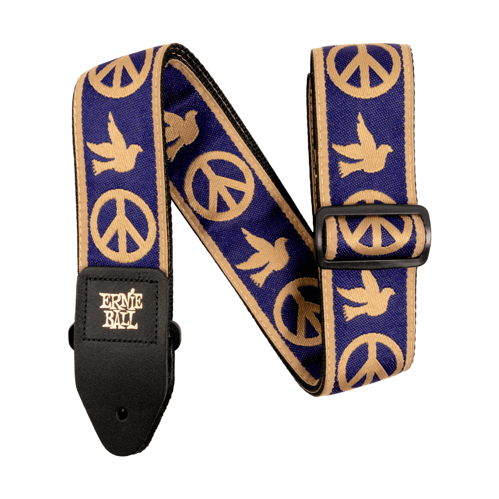Ernie Ball Jacquard Strap Navy Blue and Beige Peace Love Dove in stock