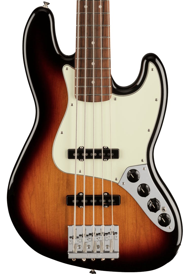 Fender Player Plus Jazz Bass V in Pau Ferro Fingerboard in 3-Tone Sunburst With Gig Bag in stock