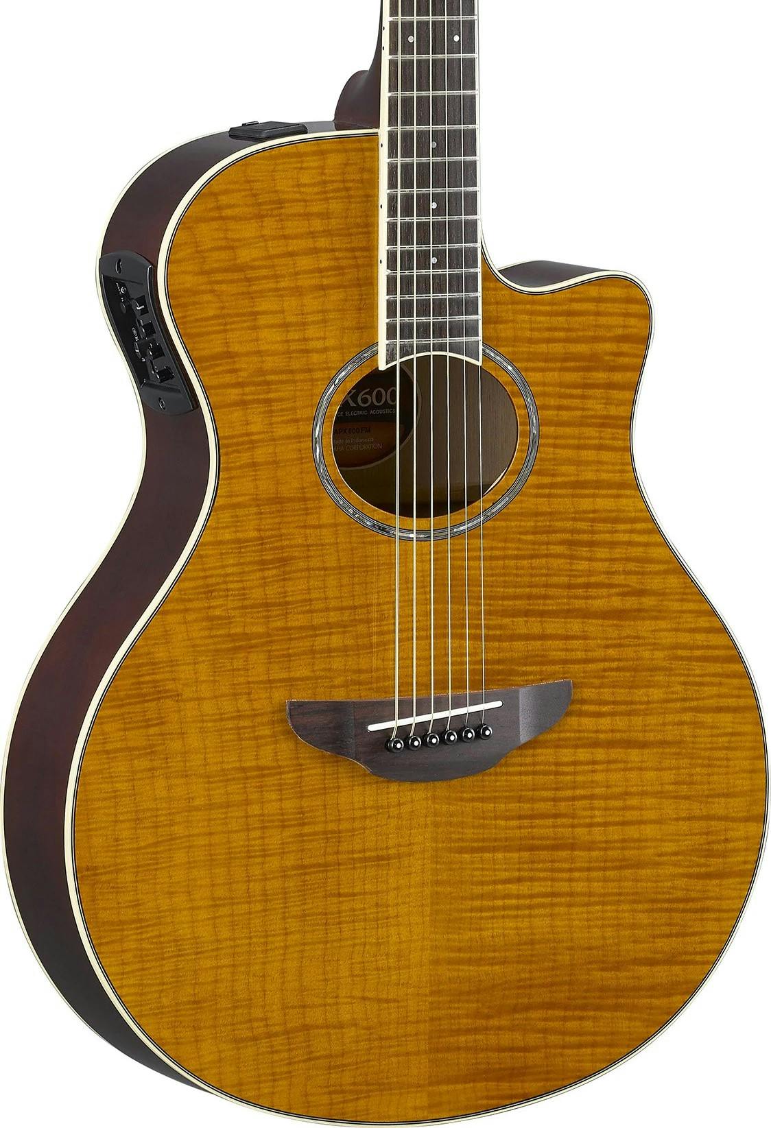 Yamaha APX600 Flame Maple Top Amber Finish in stock
