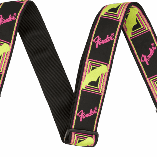 Fender Neon Monogrammed Strap in Yellow and Pink in stock
