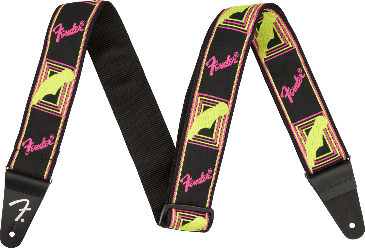 Fender Neon Monogrammed Strap in Yellow and Pink in stock