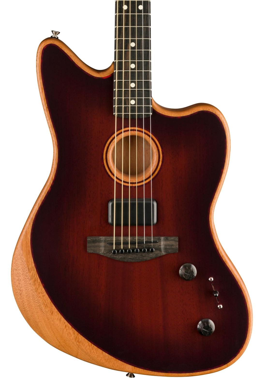 Fender American Acoustasonic Jazzmaster All-Mahogany Acoustic/Electric Guitar in Bourbon Burst in stock