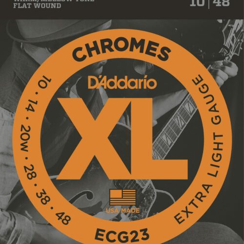 D'Addario ECG23 XL Chromes Flatwound 10-48 Extra Light Electric Guitar Strings in stock