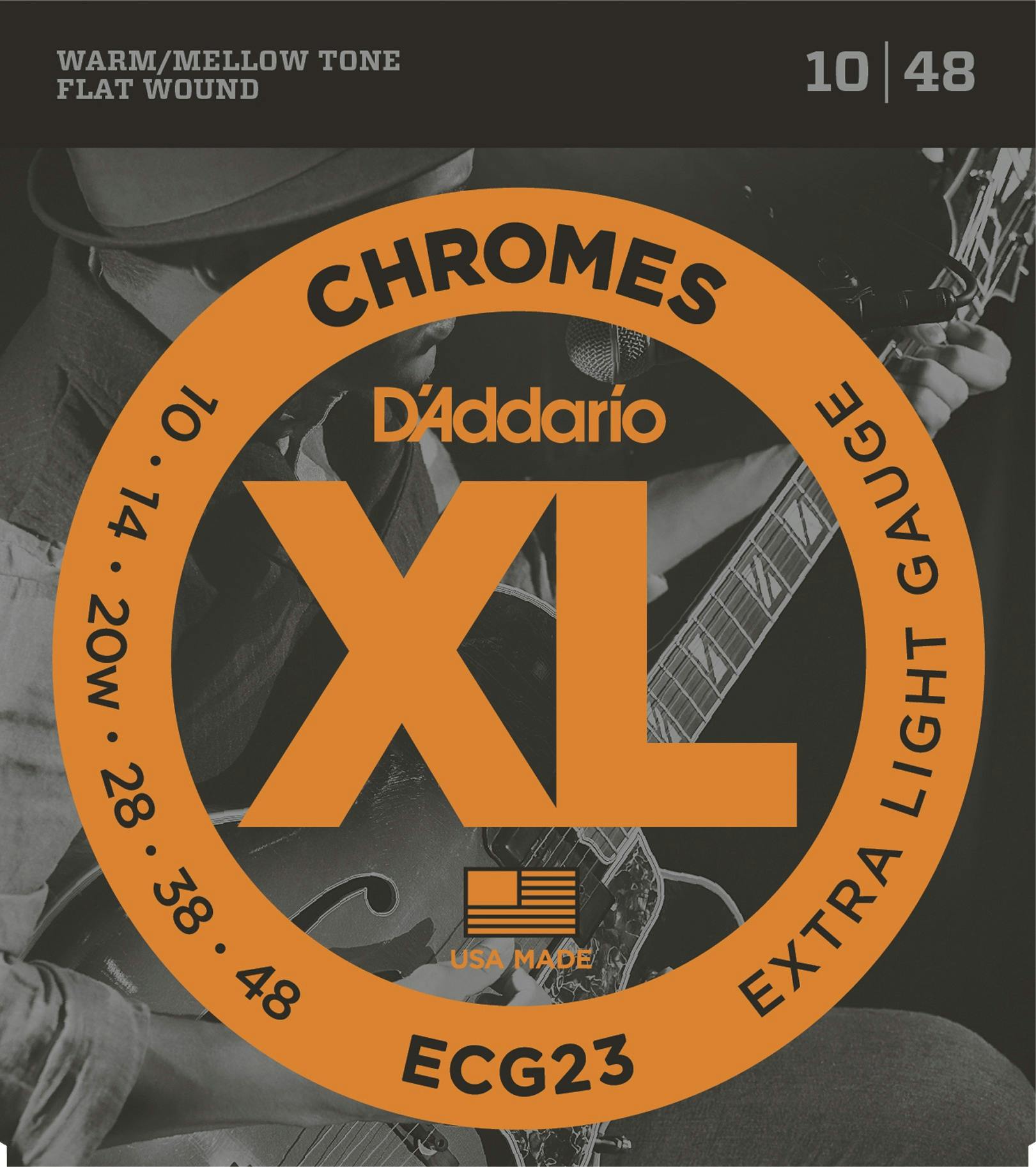 D'Addario ECG23 XL Chromes Flatwound 10-48 Extra Light Electric Guitar Strings in stock