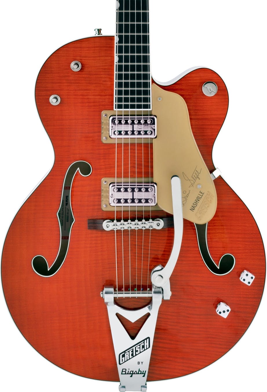 Gretsch G6120T BSFM Brian Setzer Sig Nashville Flame Maple in Orange Stai in stock