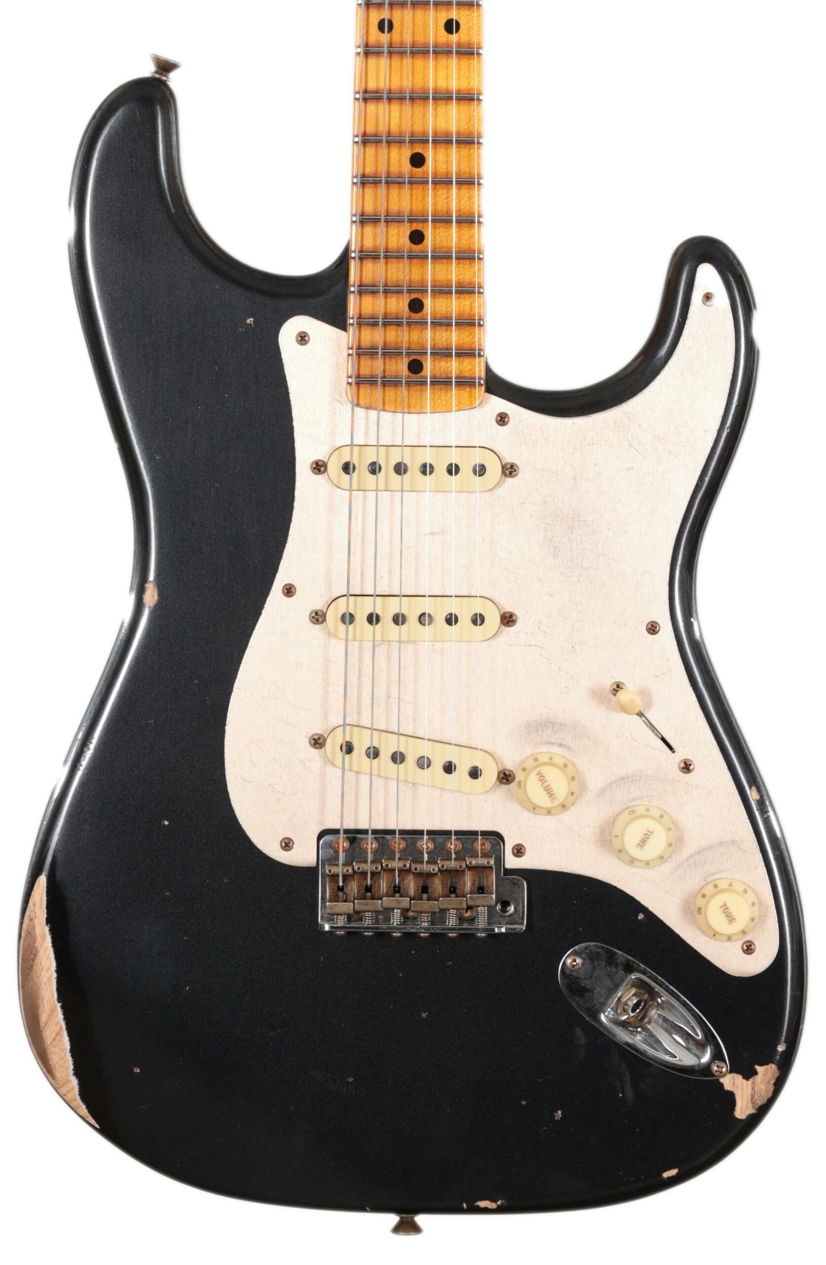 Fender Custom Shop â€™55 Stratocaster Relic Electric Guitar in Super Faded Aged Black Pearl in stock