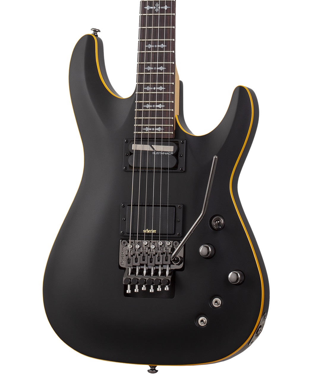 Schecter Demon 6 FR S Electric Guitar in Aged Black Satin with Floyd Rose in stock