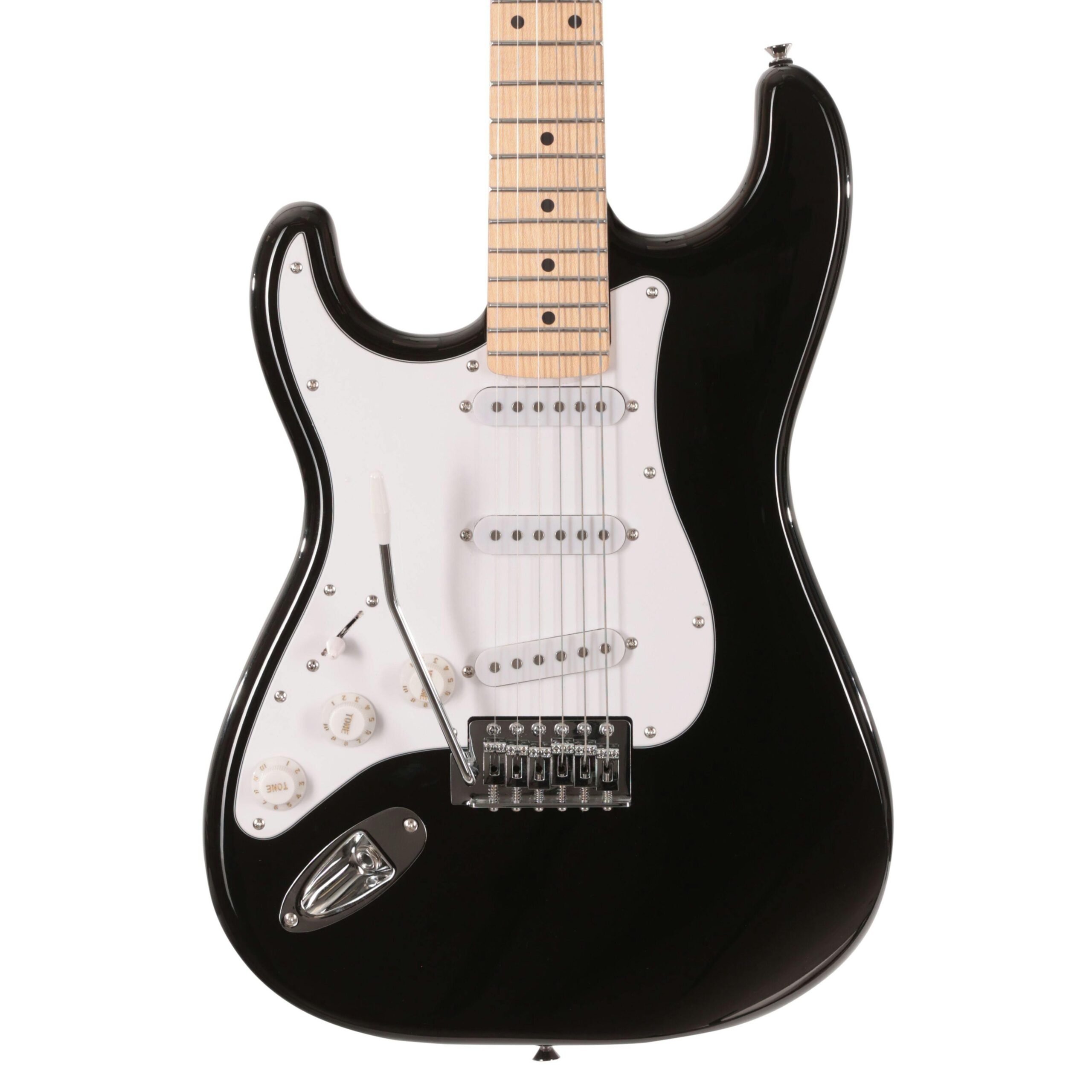 EastCoast ST1 Left Handed Electric Guitar in Black with Maple Fretboard in stock