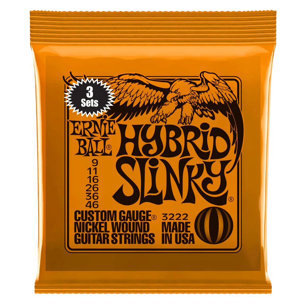 Ernie Ball 3222 Hybrid Slinky Nickel Wound 9-46 Electric Guitar Strings, 3-Pack in stock
